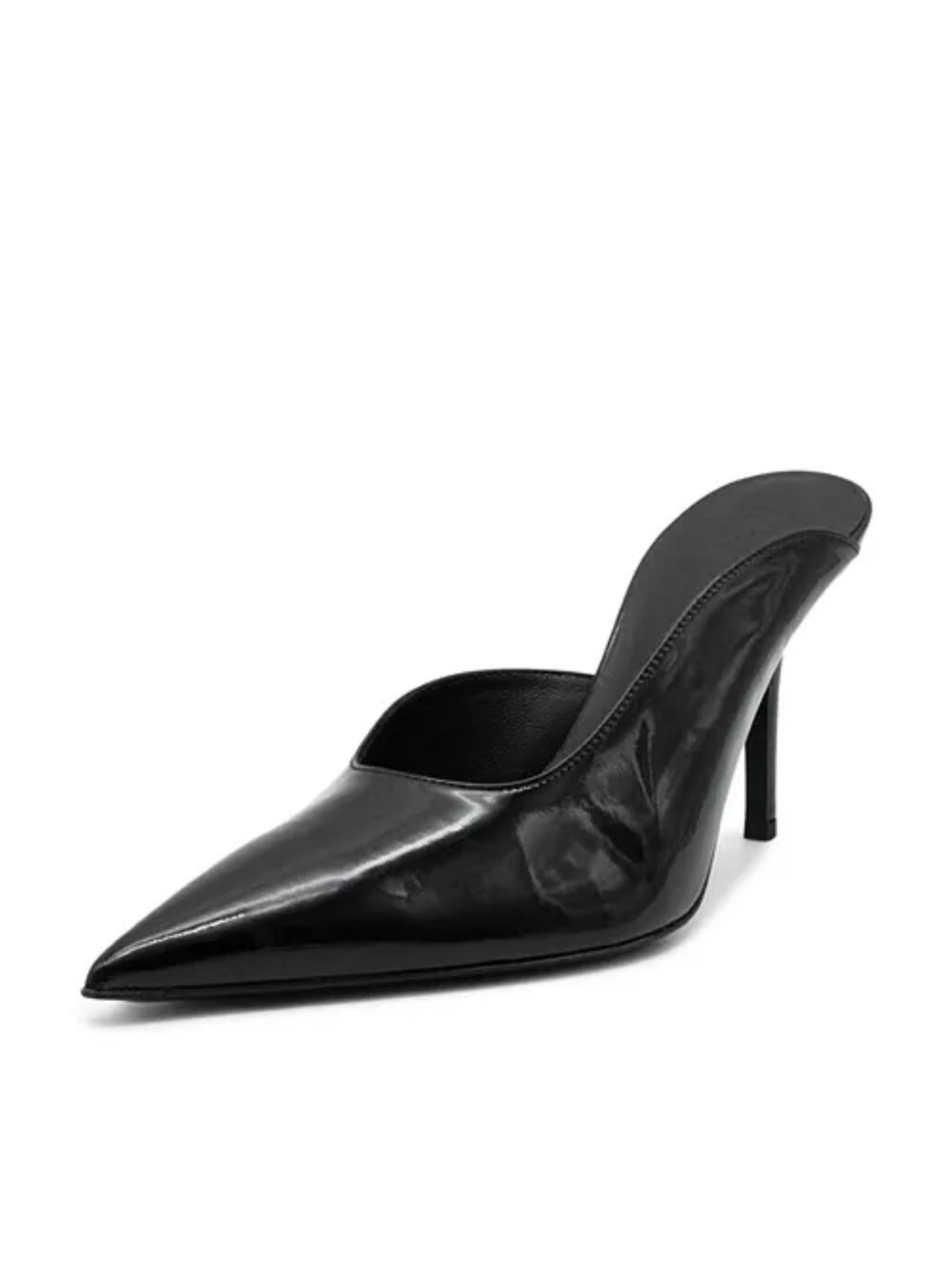 Gia Borghini Abella Patent Pointed Toe High Heel Mules Black Size 37 New+DustBag